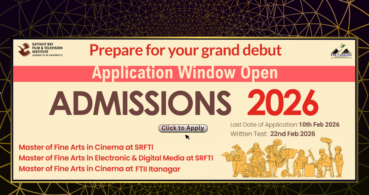 Application poster for SRFTI Common Entrance Test for SRFTI for SRFTI Film wing