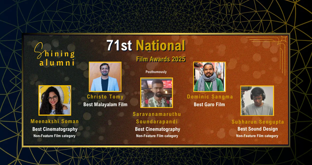 Banner showing the photographs of alumni shined at 71st National Award