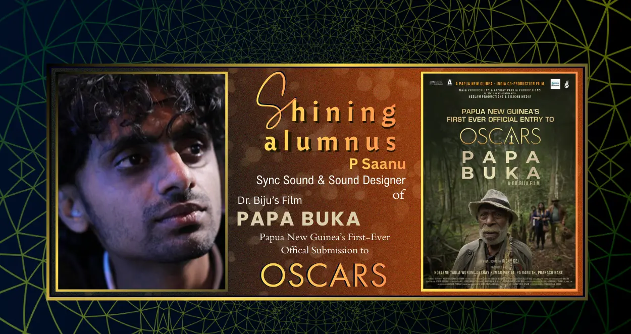 Poster of Papa Buka with the photo of the alumni sound designer 