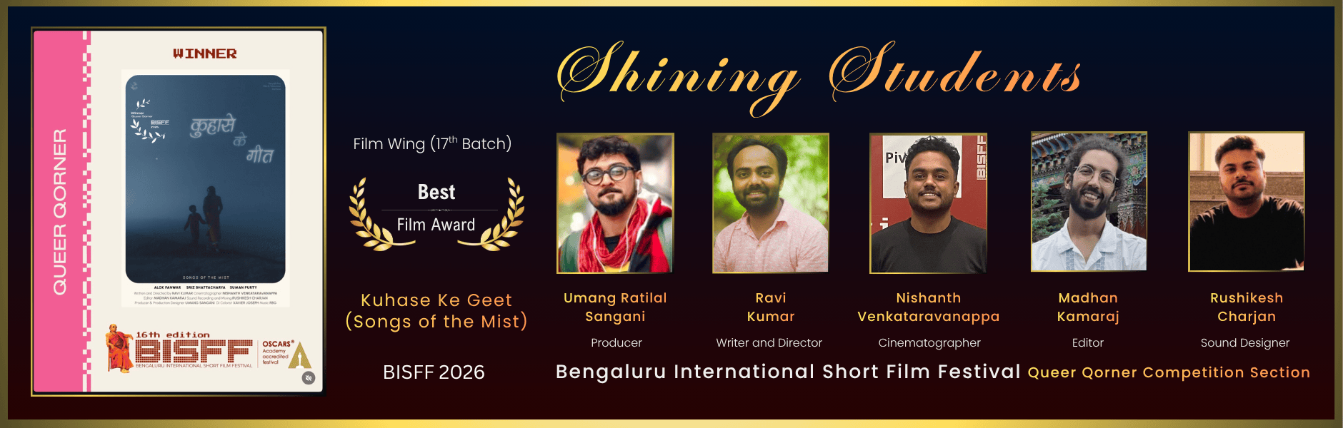 Songs of the Mist by 17th bacth students wins Best Film Award in BISFF 2026